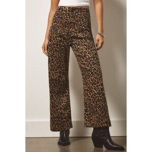 Anthropologie Maeve Colette Cropped High-Rise Wide-Leg Jeans Sz 25 Animal Print